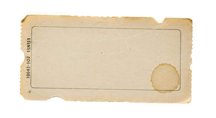 Aged Vintage Ticket Stub Blank Template for Design Projects, Antique Paper Texture, Grunge Background