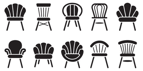 set vector various chair silhouettes, Chairs silhouettes collection