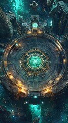 Fototapeta premium Circular, futuristic, metallic structure in deep space.