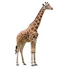 Fototapeta premium Giraffe Portrait Standing Isolated White Background