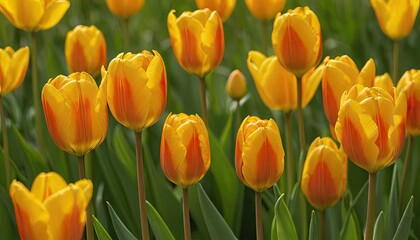 Horizontal closeup shot of gorgeous pink and yellow tulips - spreading beauty in nature
1