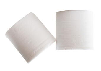 Two rolls of white tissue paper or toilet paper in stack isolated on white background with clipping path