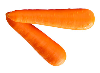 Top view of two fresh orange carrots in stack isolated on white background with clipping path