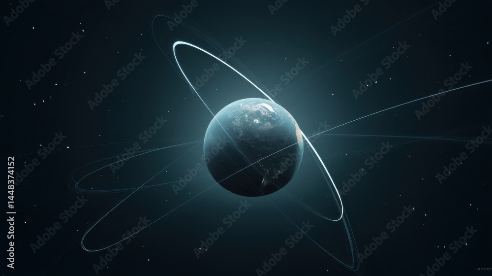 Wall mural a planet with orbiting rings in outer space