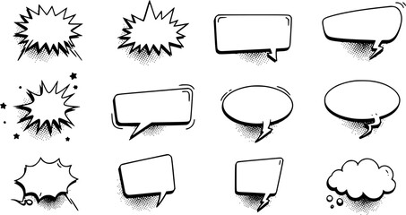 Comic Book Speech Bubbles Pop Art Text Balloons Blank Dialog Boxes