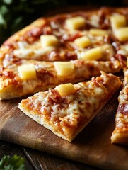Delicious pizza with ham, pineapple, and cheese.