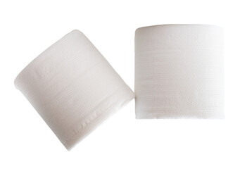 Two rolls of white tissue paper or toilet paper in stack isolated with clipping path in png file format