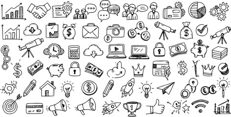 Hand-Drawn Business Finance and Startup Icons: Doodle Set for Web & Programing