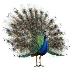 Peacock Displaying Colorful Tail Feathers Closeup