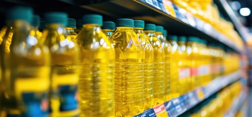 Rows of Yellow Beverages in a Supermarket Aisle