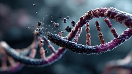 Depiction of a DNA Strand with Disintegrating Nucleotides