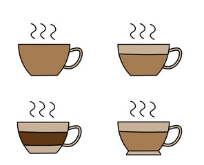 Cartoon Coffee Cups with Steam Illustration