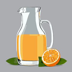 fresh orange juice in a jug and orange piece