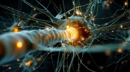 Neuron with glowing synapses and dendrites
