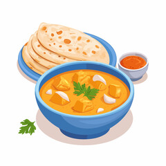 Paneer Butter Masala with Chapati &ndash; Classic Indian Vegetarian Dish in Vector Style

