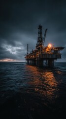 Offshore Oil Rig Under a Stormy Sky