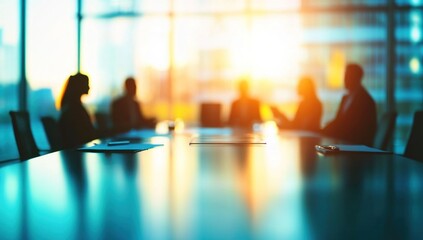 Silhouetted Business Meeting at Sunset