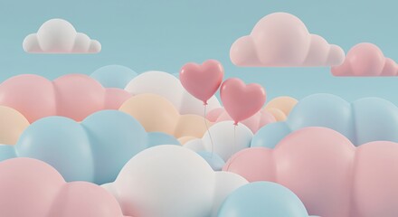 Pastel Colored 3D Render with Dreamy Sky - Professional Image Usage