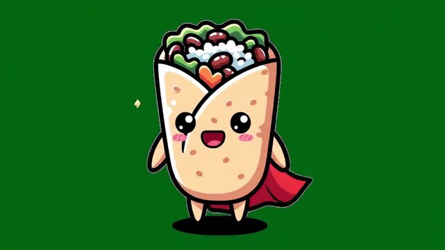 Kawaii burrito superhero illustration