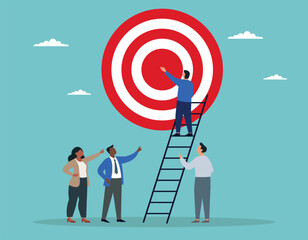 Illustration of a teamwork toward the target reaching goals together vector art
