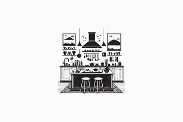 Naklejka premium A Kitchen Island furniture vector silhouettes image adobe illustrator .eps