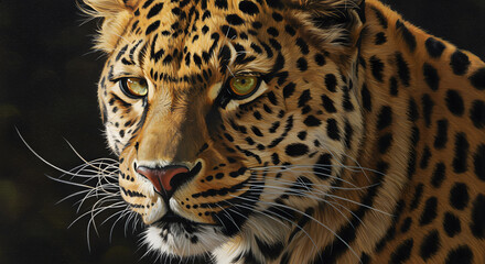 Fototapeta premium Majestic Leopard: A Close-Up Portrait of a Wild Cat