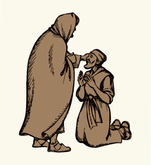 Vector drawing. Jesus healing a man