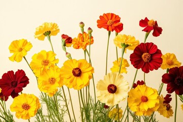 Fototapeta premium Vibrant floral arrangement of various colors and shapes.