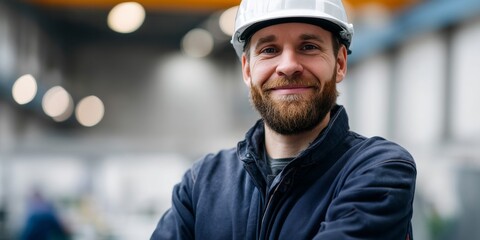 A man with a beard wearing a hard hat