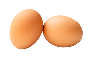 Two fresh brown chicken eggs in stack isolated with clipping path in png file format