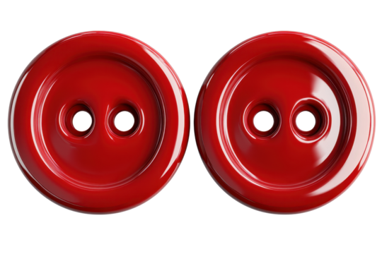 Isolated Two Red Buttons with Two Holes