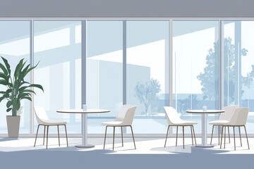 Modern Office Lounge Serene Workspace with Panoramic Window Views