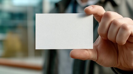 Close-Up of Hand Holding Blank White Card in Business Setting