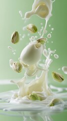 Naklejka premium Elegant pistachio milk splash with white chocolate eskimo scene