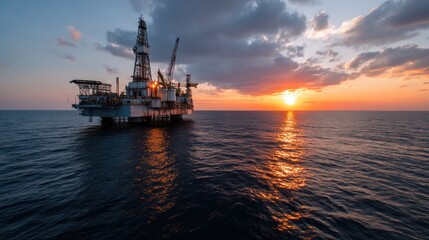 Fototapeta premium Offshore Oil Rig at Sunset