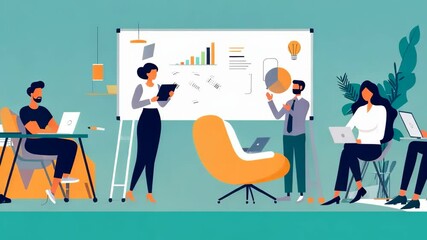 Collaborative team brainstorming session in a modern office setting