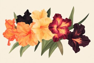 Colorful floral arrangement, painted in a vintage style.
