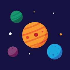 Naklejka premium A vector design shows a cartoon moon and an alien planet floating in the night sky with stars