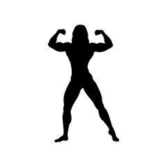 Female body builder black silhouette icon vector flat design.