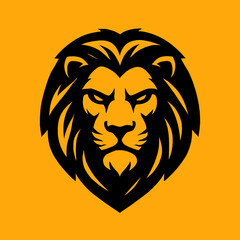 Vector Illustration of Majestic Lion Head Logo on Orange Background