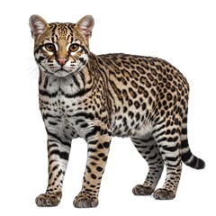 Obraz premium Ocelot Wild Cat Portrait Standing Isolated White Background