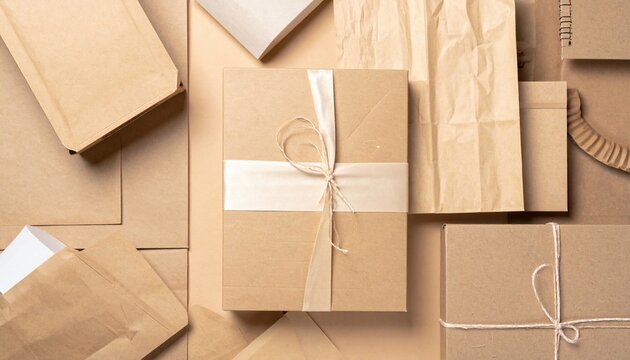 Neutral Kraft Gift Box and Packing Material Still Life