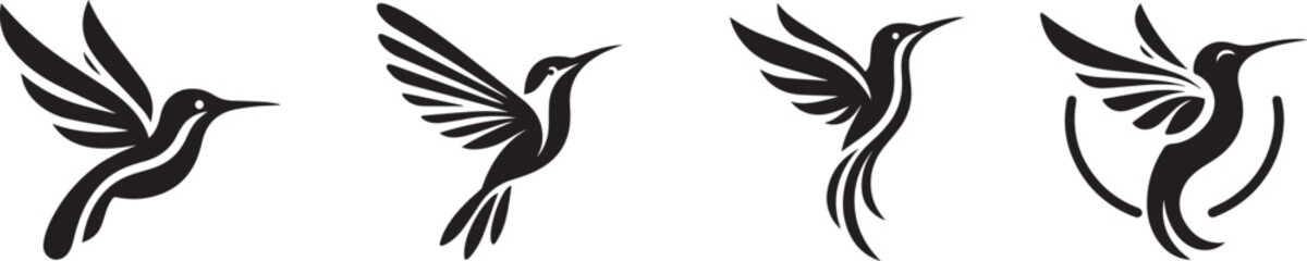 Illustrations of Hummingbirds with Different Wing and Tail Positions
