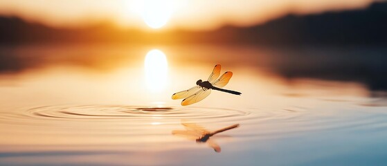 sunset hovering over calm pond water at Dragonfly