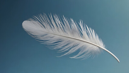A delicate white feather floating gracefully against a soft teal background serene and calm concept