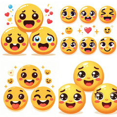 Colorful cartoon emoji faces expressing various emotions  