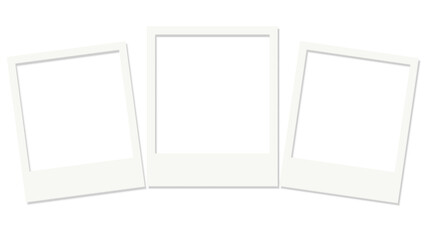 Three Blank White Polaroid Frames on Transparent Background. Blank Instant Photo Frame Template for Mockups and Designs.