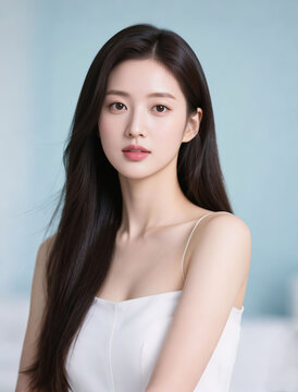 Beautiful young beauty salon, skin care products advertising model portrait, Asian female, Korean, Japanese, Chinese female models