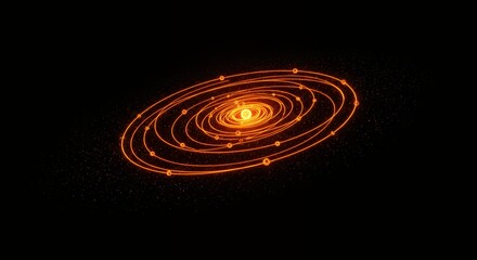 Orange Planetary System on Black Background