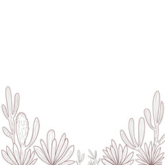 Desert plants line drawing, minimalist style, in muted tones, for invitations